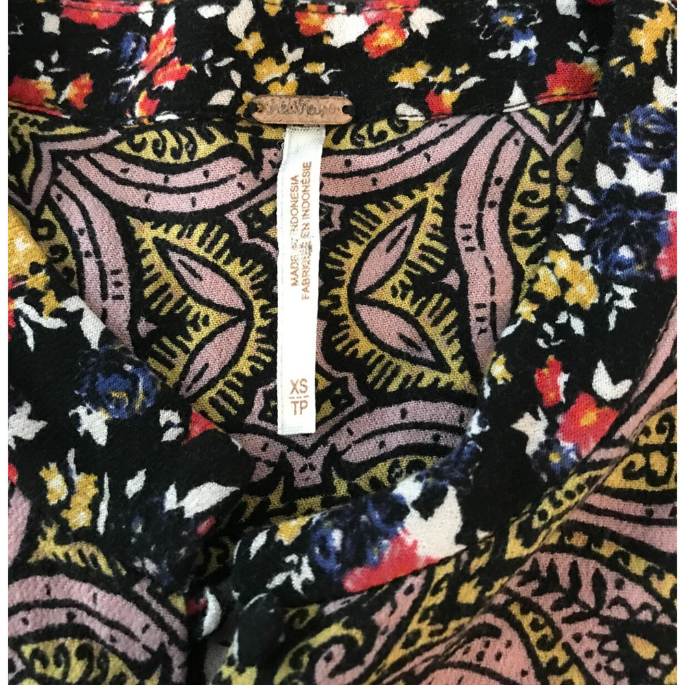 Free People Wildflower Fields Tunic XS Floral Bell Sleeve Boho Top - Picture 9 of 11